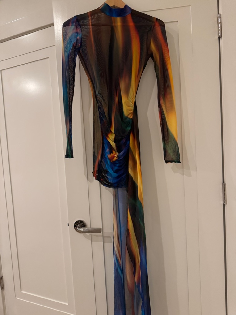 Asymmetrical Sheer Multi-Color Mesh Dress - Picture 2 of 5